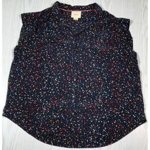 Maeve Anthropologie Shirt Womens Large Blue Spotted Sleeveless Button Up Rayon